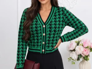 Cardigan scurt din jacquard cu m...