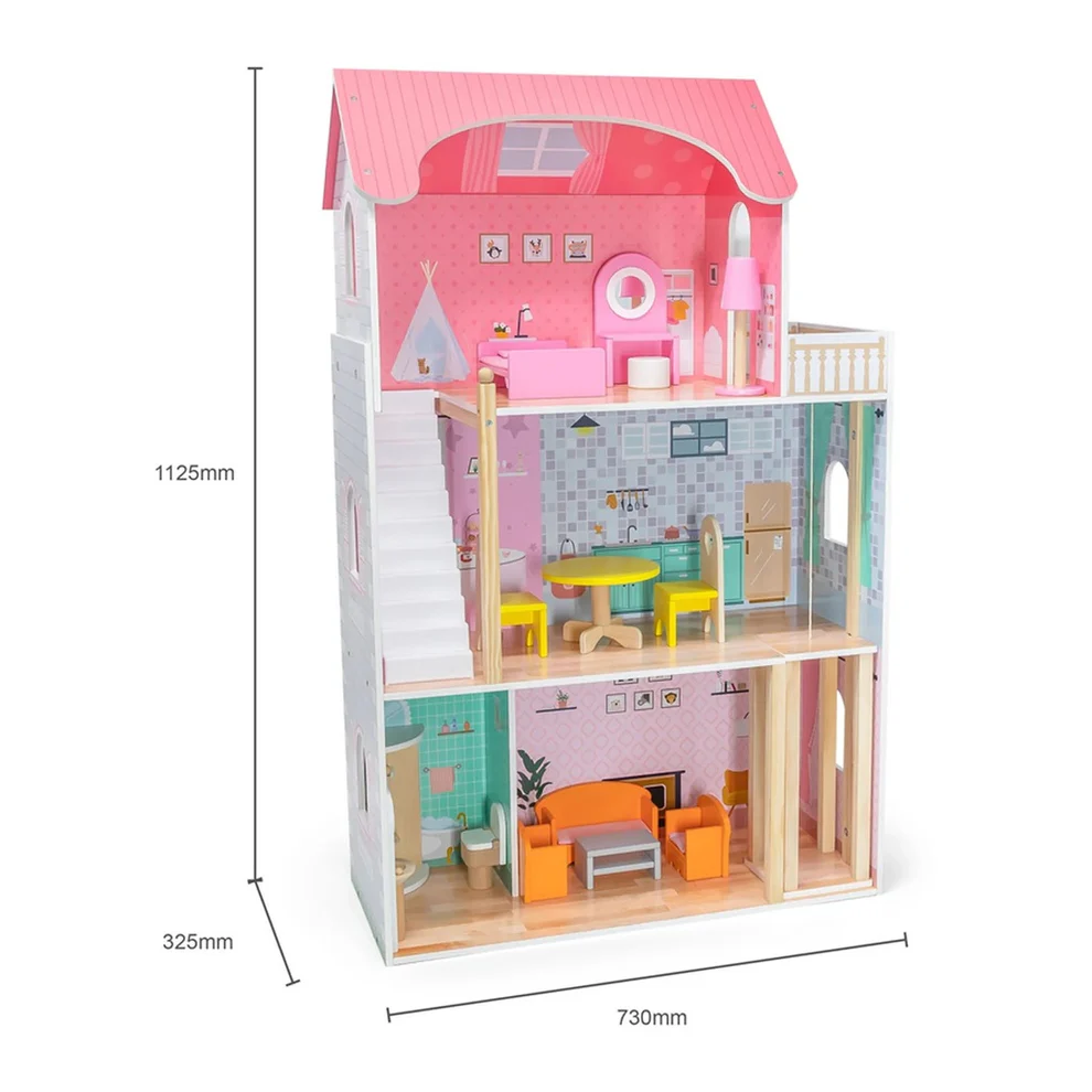Reducere 13% – Casuta de papusi Viga Toys, Big Fancy, lemn, mobilier, 3 etaje, multicolor KID445705 2 Big Fancy