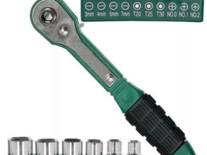 Cheie  8 piese tip clichet  maner VERDE  (10 biti si 6 tubulare 1/4 ) multifunctionala
