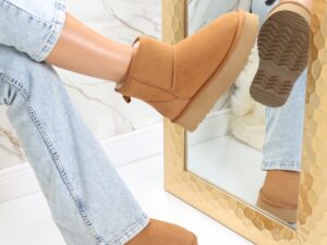 Cizme Dama Imblanite Camel din Piele Naturala Intoarsa Angina