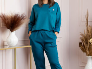 Compleu casual dama turcoaz cu bluza si pantaloni Phoenix