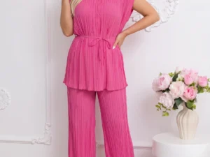 Compleu elegant plisat roz cu co...