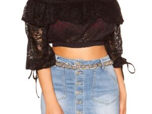 Crop top dama dantela neagra cu umerii goi Kathleen