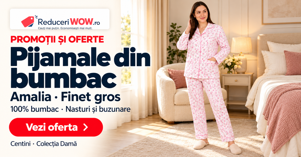 Pijamale Amalia: finet gros, nasturi și imprimeu floral