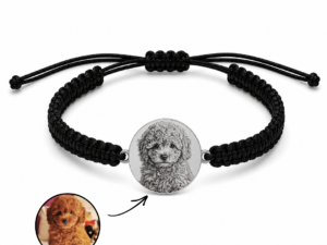 Bratara Neagra Personalizata Catel cu Argint
