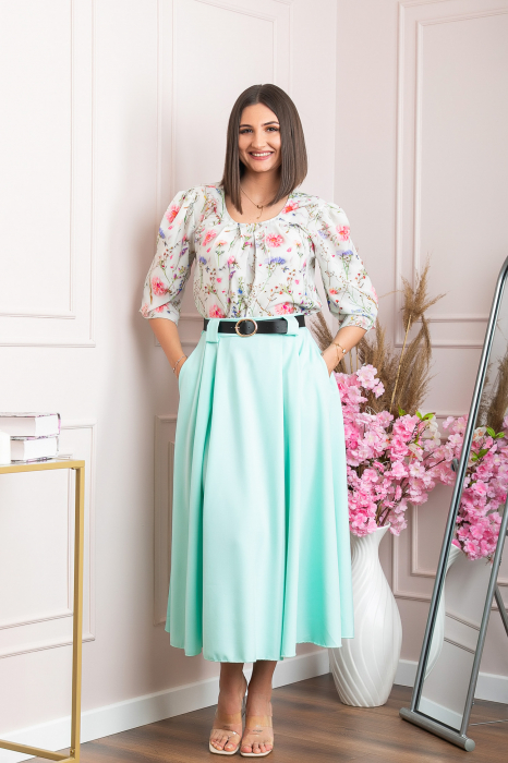 Reducere 39% – Fusta clos lunga Marissa cu buzunare functionale - Turcoaz 1 Fusta clos lunga Marissa cu buzunare functionale - Turcoaz
