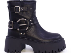 Ghete biker femei Enzo Bertini negre din piele naturală cu elemente decorative  1128DG6264N
