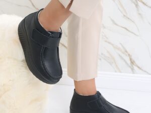 Ghete Dama Imblanite Negre din Piele Naturala Dasian