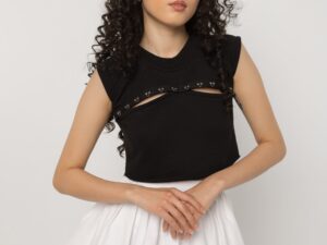 Black Pierced Cutout Crop Top - M