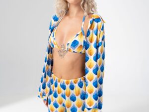 Blue Yellow Satin Three Piece Set - M