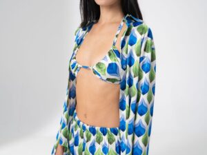 Blue Green Satin Three Piece Set - M