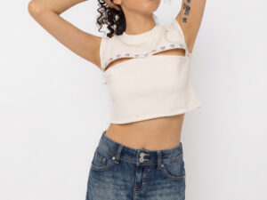 White Pierced Cutout Crop Top - XS