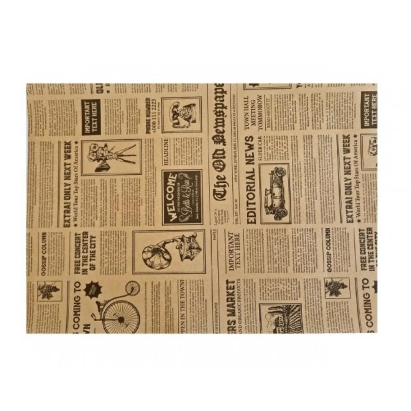 Reducere 14% – Hartie Natur Imprimata Ziar, Rezistenta la Grasime, 25 x 35 cm, 3000 Bucati 1 Hartie Natur Imprimata Ziar