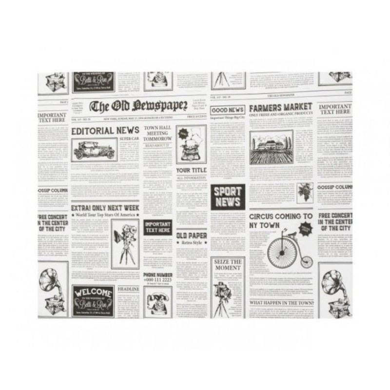 Reducere 14% – Hartie Rezistenta la Grasime, Model Ziar, 25 x 35 cm, 3260 Coli 1 Hartie Rezistenta la Grasime