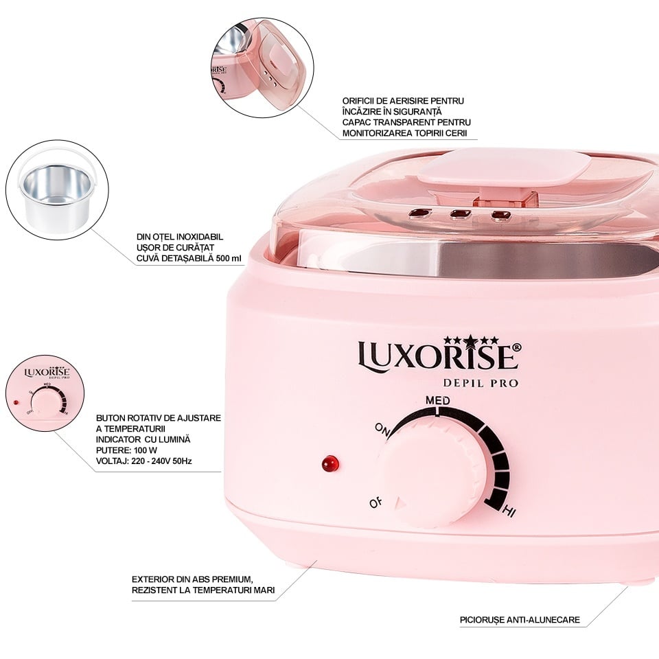Reducere 56% – Incalzitor Ceara Epilare PRO WAX 200 - LUXORISE 500ml, Pink 2 Pink