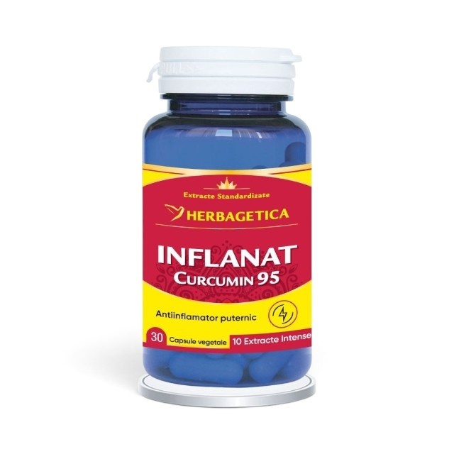 Reducere 15% – Inflanat Curcumin 95, supliment alimentar destinat susținerii articulațiilor, confortului în mișcare și protecției celulare, 30 capsule vegetale, Herbagetica 1 Inflanat Curcumin 95