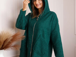 Jacheta dama verde din stofa boucle cu gluga Maggie