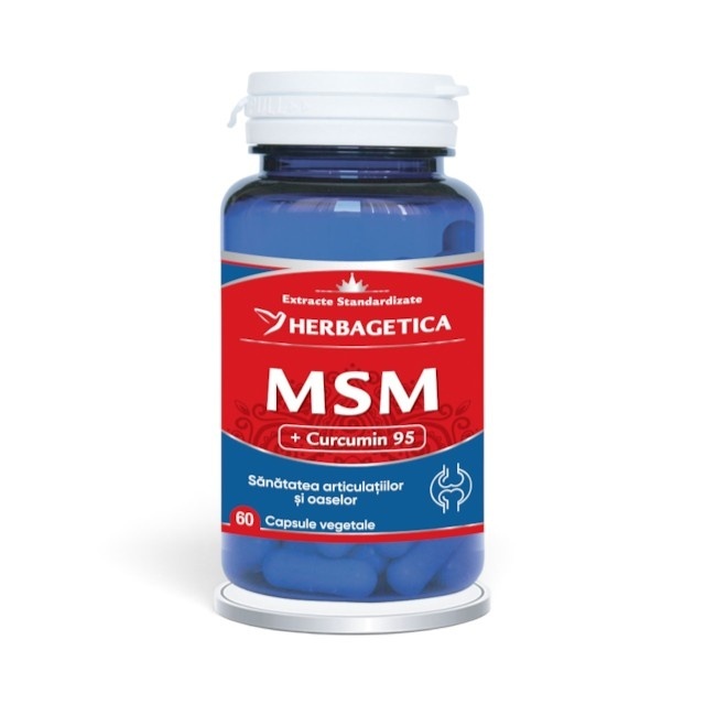 Reducere 15% – MSM + Curcumin 95, supliment alimentar destinat susținerii articulațiilor, mobilității și confortului în mișcare, 60 capsule vegetale, Herbagetica 1 MSM + Curcumin 95