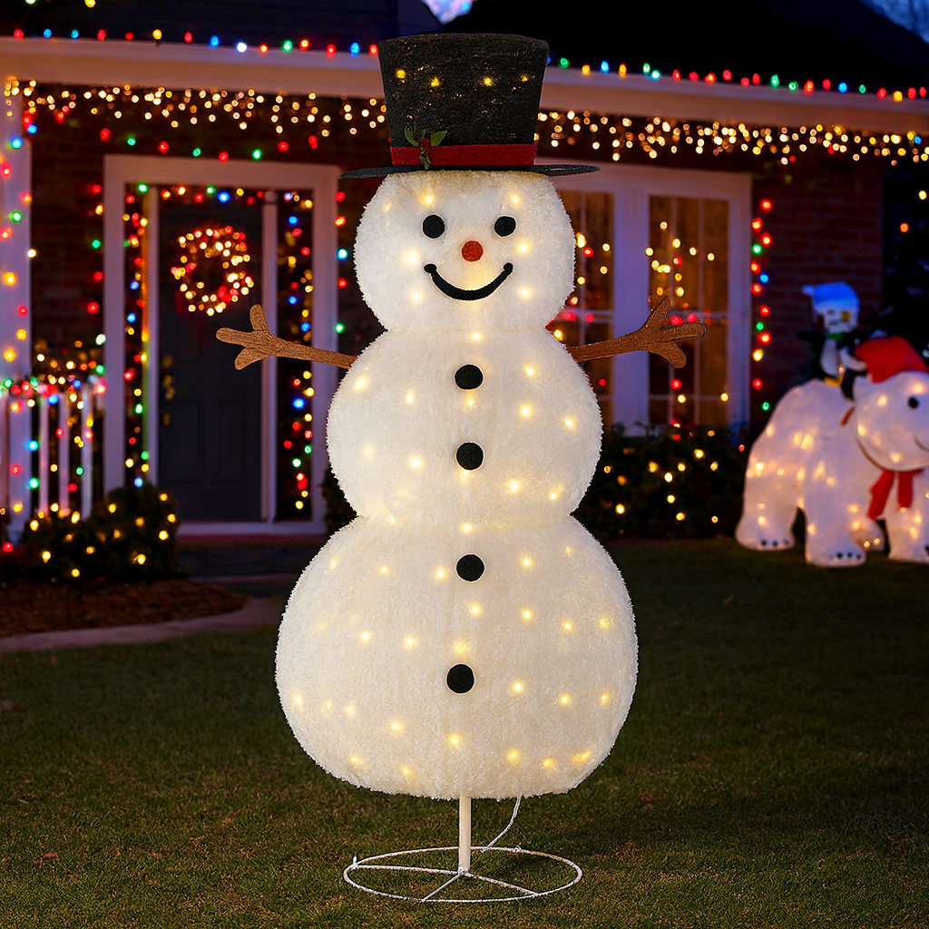 Reducere 20% – Om de zapada de exterior, pe structura metalica, 180cm, 3D, lumina calda cu 200 LED 1 Om de zapada de exterior