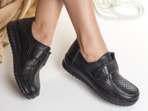 Pantofi dama casual negri din piele ecologica tani