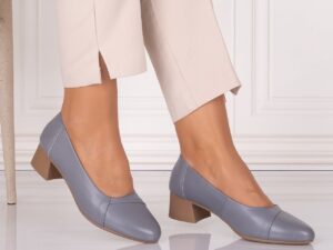 Pantofi dama cu toc Gri din Piele Naturala Rimela