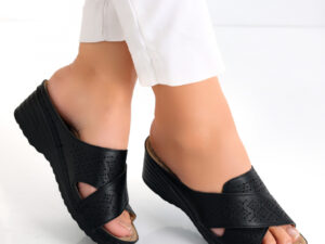 Papuci dama cu platforma Negri din Piele Ecologica Anya
