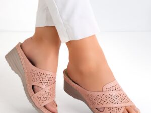 Papuci dama cu platforma Roz din Piele Ecologica Anya