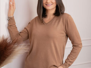 Pulover dama camel cu casmir si decolteu in V Doreen