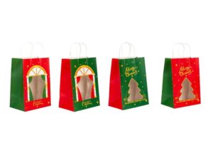 Pungi cadou Crăciun fericit cu fereastră mix 4 tipare diferite - model 10 (set 12 buc) - 26x15x35cm