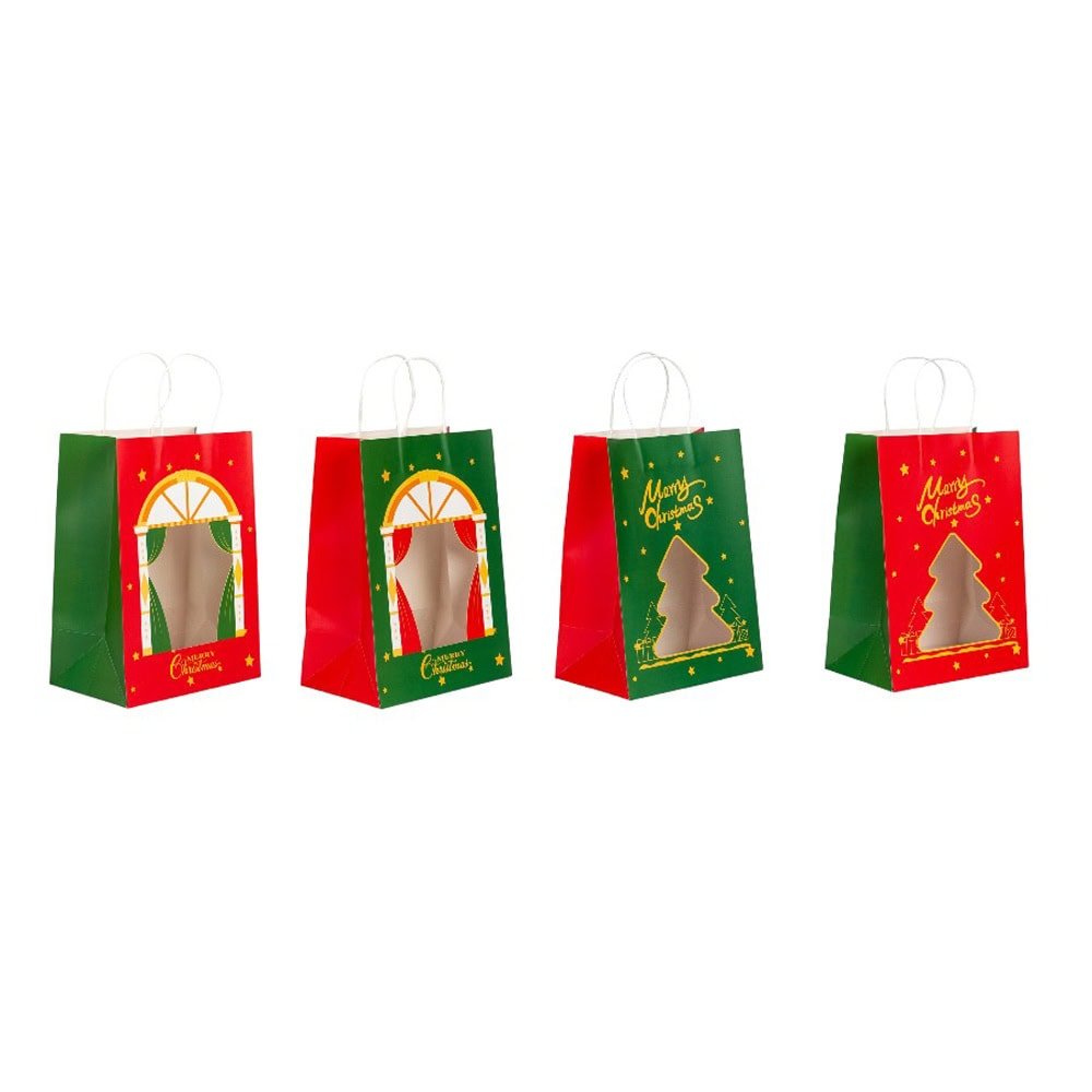 Reducere 15% – Pungi cadou Crăciun fericit cu fereastră mix 4 tipare diferite - model 10 (set 12 buc) - 26x15x35cm 1 Pungi cadou Crăciun fericit cu fereastră mix 4 tipare diferite - model 10 (set 12 buc) - 26x15x35cm