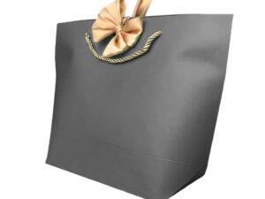 Pungi cadou cu mâner și fundă aurie - negru (set 12 buc) - 28x20x9cm