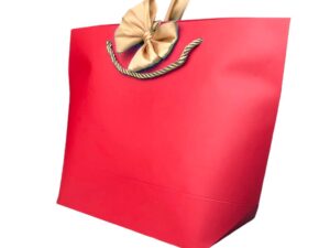 Pungi cadou cu mâner și fundă aurie - roșu (set 12 buc) - 37x25x11cm