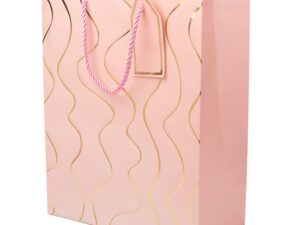 Pungi cadou model valuri aurii - roz (set 12 buc) - Mică - 18x23x10cm