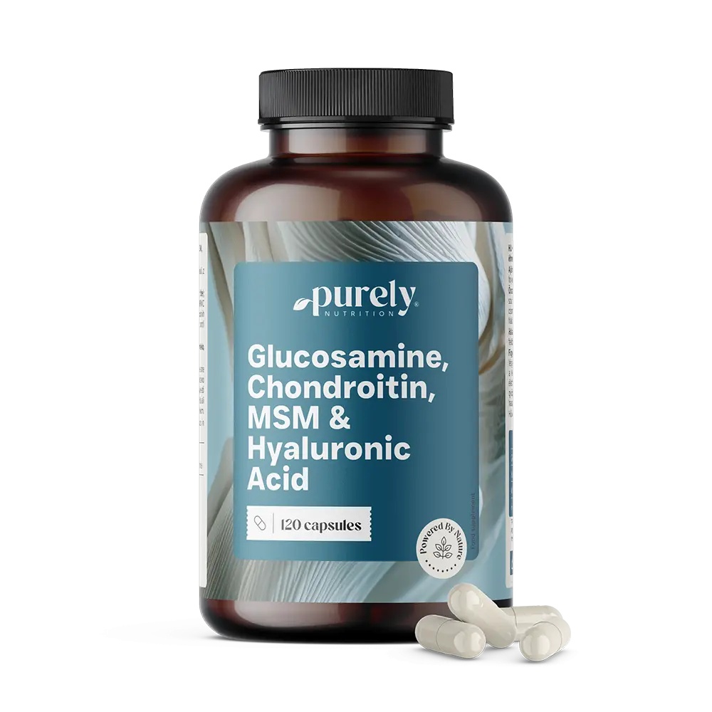 Reducere 15% – Purely Nutrition Glucosamine, Chondroitin, MSM & Hyaluronic Acid, susține articulațiile, cartilajele și mobilitatea, 120 capsule 2 Chondroitin
