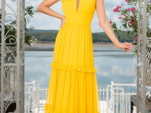 Rochie de seara galbena cu volane