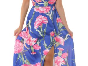 Rochie lunga de vara albastra cu flori vaporoasa Cataleya
