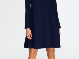 Rochie midi bleumarin croi A cu maneca lunga Aryena