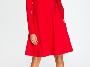 Rochie rosie midi evazata cu maneca lunga Aryena