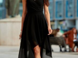 Rochie eleganta neagra din voal vaporoasa Fiona