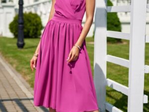 Rochie midi din voal roz magenta vaporoasa Margie