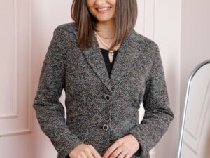 Sacou dama Dorothy din tweed gri antracit multicolor cu nasturi decorativi