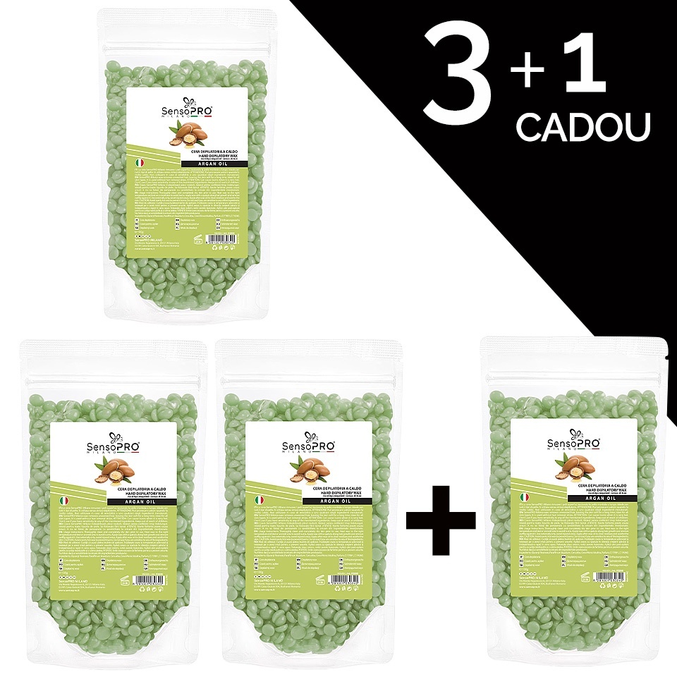 Reducere 52% – Set 3+1 Gratuit Ceara Epilat Elastica Granule SensoPRO Milano Argan Oil, 100g 1 Set 3+1 Gratuit Ceara Epilat Elastica Granule SensoPRO Milano Argan Oil