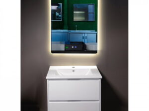 Set mobilier baie PVC alb Andra YJ-60-600 cu lavoar ceramic si oglinda cu LED antiaburire 60 cm