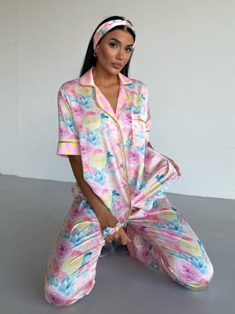 Reducere 57% – Set pijama dama din doua piese, cu nasturi – 2500374, Sunny Roses 2 cu nasturi – 2500374