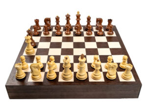 Set sah cu piese Staunton 5 Zagreb si  Cutie cu tabla sah din lemn - wenge