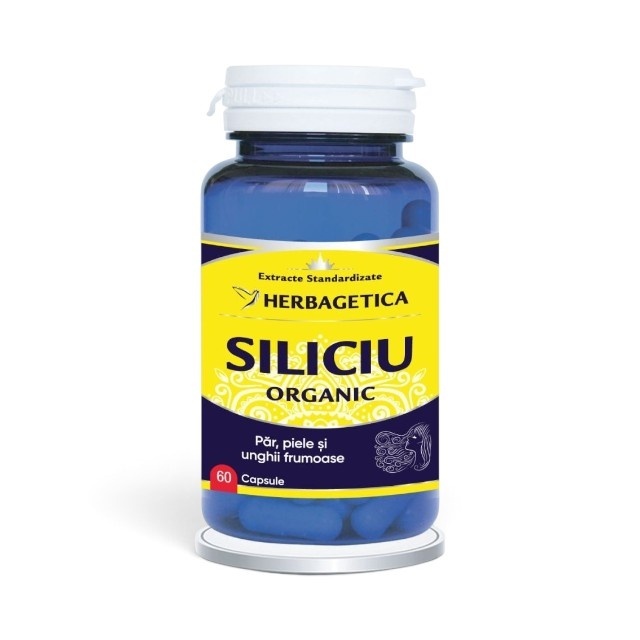 Reducere 15% – Siliciu Organic, supliment alimentar destinat susținerii sănătății pielii, părului, unghiilor și articulațiilor, 60 capsule, Herbagetica 1 Siliciu Organic