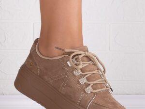 Sneakers dama cu platforma Khaki din Piele Ecologica Intoarsa Davena