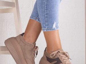 Sneakers dama cu platforma Khaki din Piele Ecologica Intoarsa Nevasa