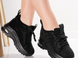 Sneakers dama cu Platforma Negri din Piele Ecologica Intoarsa Voyas