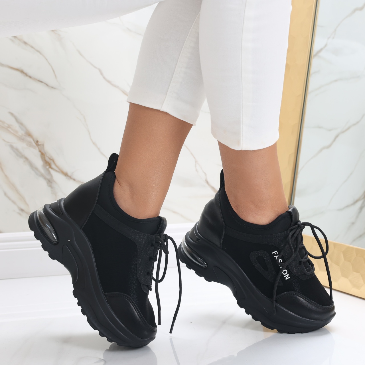Reducere 33% – Sneakers dama cu Platforma Negri din Textil Sandina 2 Reducere 33% – Sneakers dama cu Platforma Negri din Textil Sandina - imagine 2